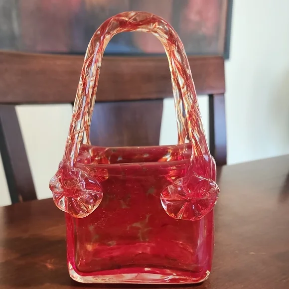 Vintage Murano Style Handblown Art Glass Rosette Purse Vase/Decor - Picture 3 of 10